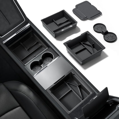 REEVAA 4-in-1 Tesla Center Console Organizer Set for 2026 Model Y, Black