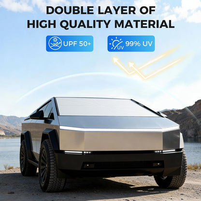 2026 Upgrade Windshield Sunshade Umbrella for Tesla Cybertruck, Thickened Titanium Silver, Protect Car from Sun Rays & Heat Damage Keep Cool, Protect Interior 54''x 60''x 61''