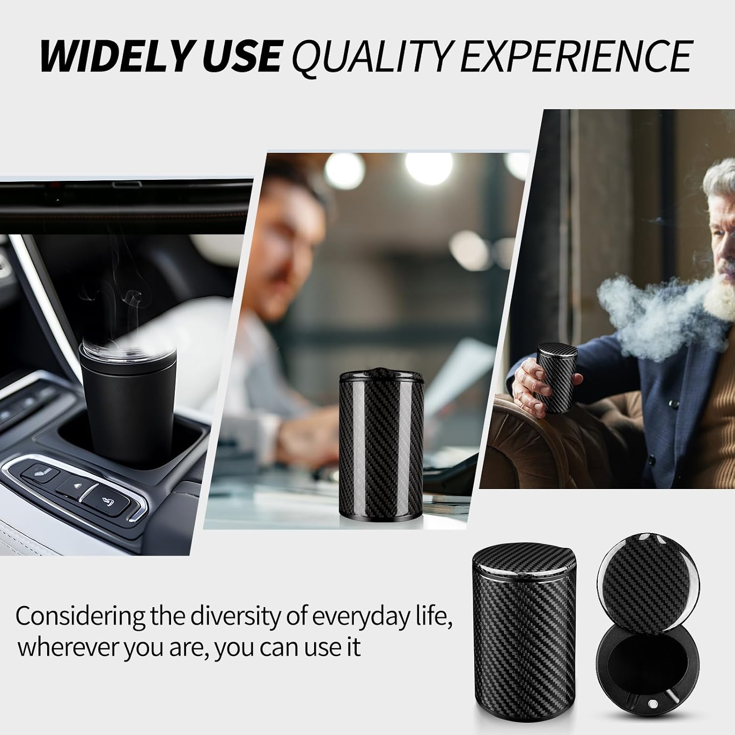 Carbon Fiber Portable Black Car Ashtray with Lid For Tesla and EVs