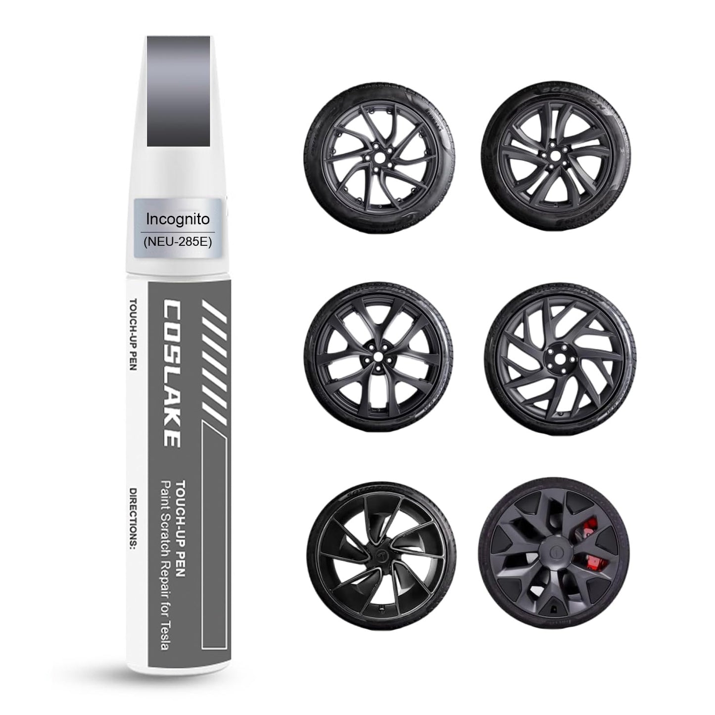 Rim Touch Up Paint(Gunpowder) for Tesla Model Y/3/S/X Gemini Dark/Uberturbine/Arachnid/Cybersteam/Turbine Wheel, Curb Rash Repair Rim Scratch Repair with Masking Tape & Sandpaper