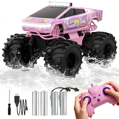 Cokzer Remote Control Car, 1:18 Amphibious RC Cars, 4WD All Terrain Off-Road Pickup, 2.4GHz Waterproof Cyber Truck, 360° Rotatable Monster Truck Toys for Boys Christmas Birthday Gifts Age 6+ (Grey)