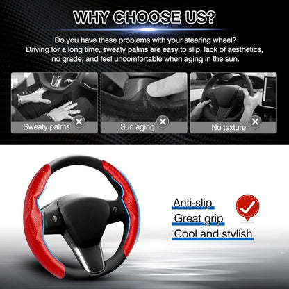 Carbon Fiber Steering Wheel Cover for Tesla Model 3/ Y