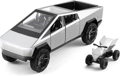 1:22 Scale Diecast Toy Trucks, Metal Pull Back Pickup with Mini ATV, Vehicle Playset for Kids, Birthday Gift for Boys 3+ (Silver)