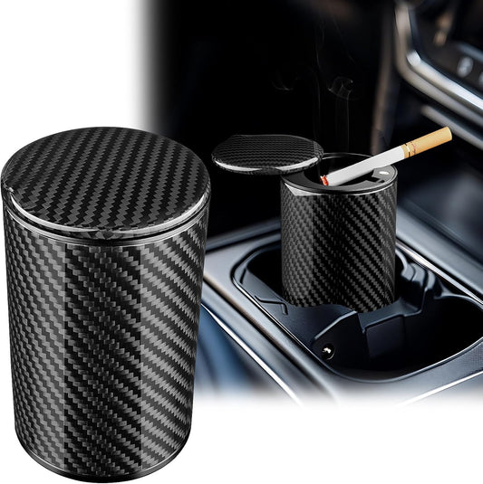Carbon Fiber Portable Black Car Ashtray with Lid For Tesla and EVs