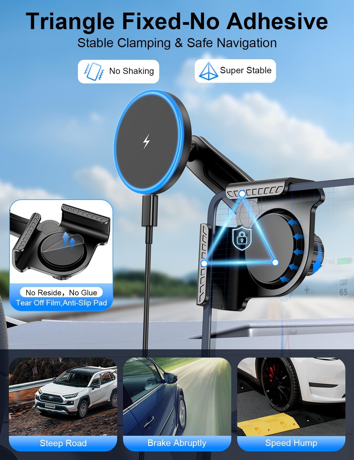 Tesla Car Mount Charger, [Heat Restriction] [LED RGB HandsFree] Wireless Car Phone Holder Charger, Magnetic Phone Holders for Your Car for Tesla Model Y/3/S/X Screen for 17/16/15/14/13/12 Series