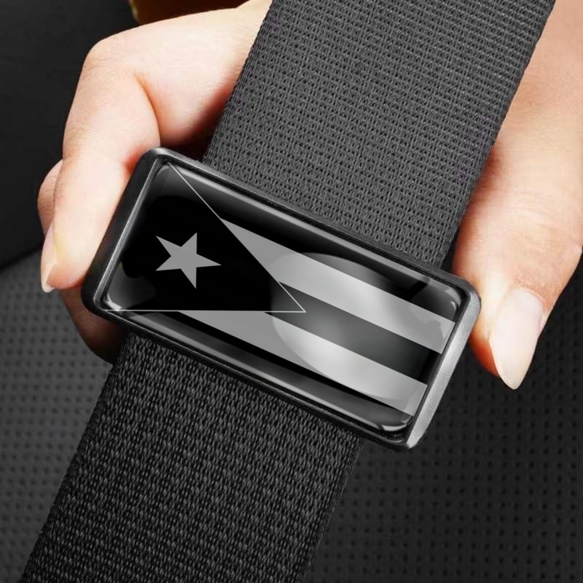 2PCS American Flag Car Seatbelt Adjuster For Tesla EV Cars Black Puerto Rico Flag