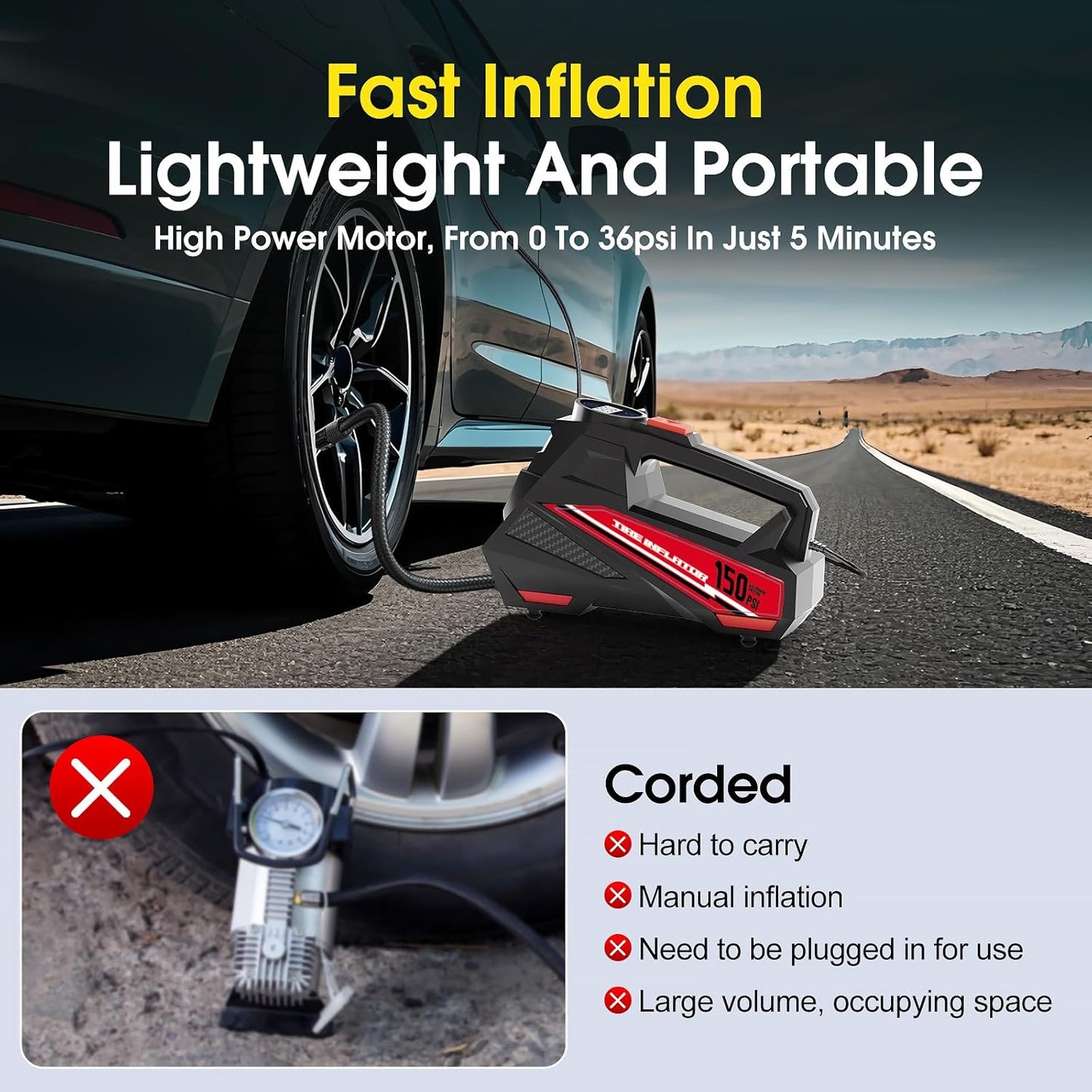Tire Inflator Portable Air Compressor Portable Tire Inflator For EV Car