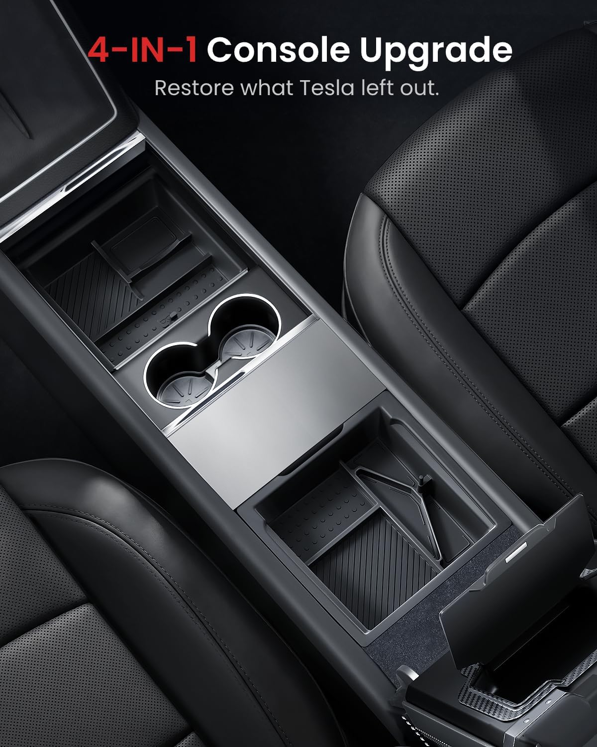 REEVAA 4-in-1 Tesla Center Console Organizer Set for 2026 Model Y, Black