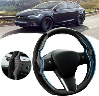 Carbon Fiber Steering Wheel Cover for Tesla Model 3/ Y Black