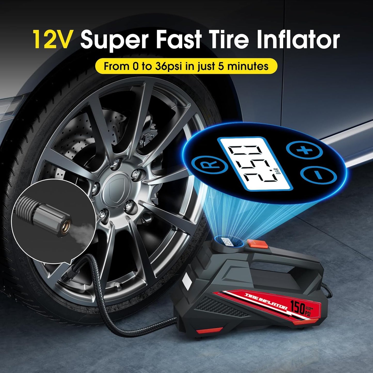 Tire Inflator Portable Air Compressor Portable Tire Inflator For EV Car