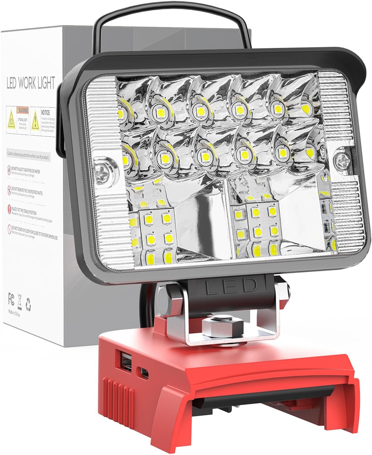 Usb & Type-C Charging Led Automotive Work Light For Emergency 1PC 38W Light Compatible with Milwaukee 18V