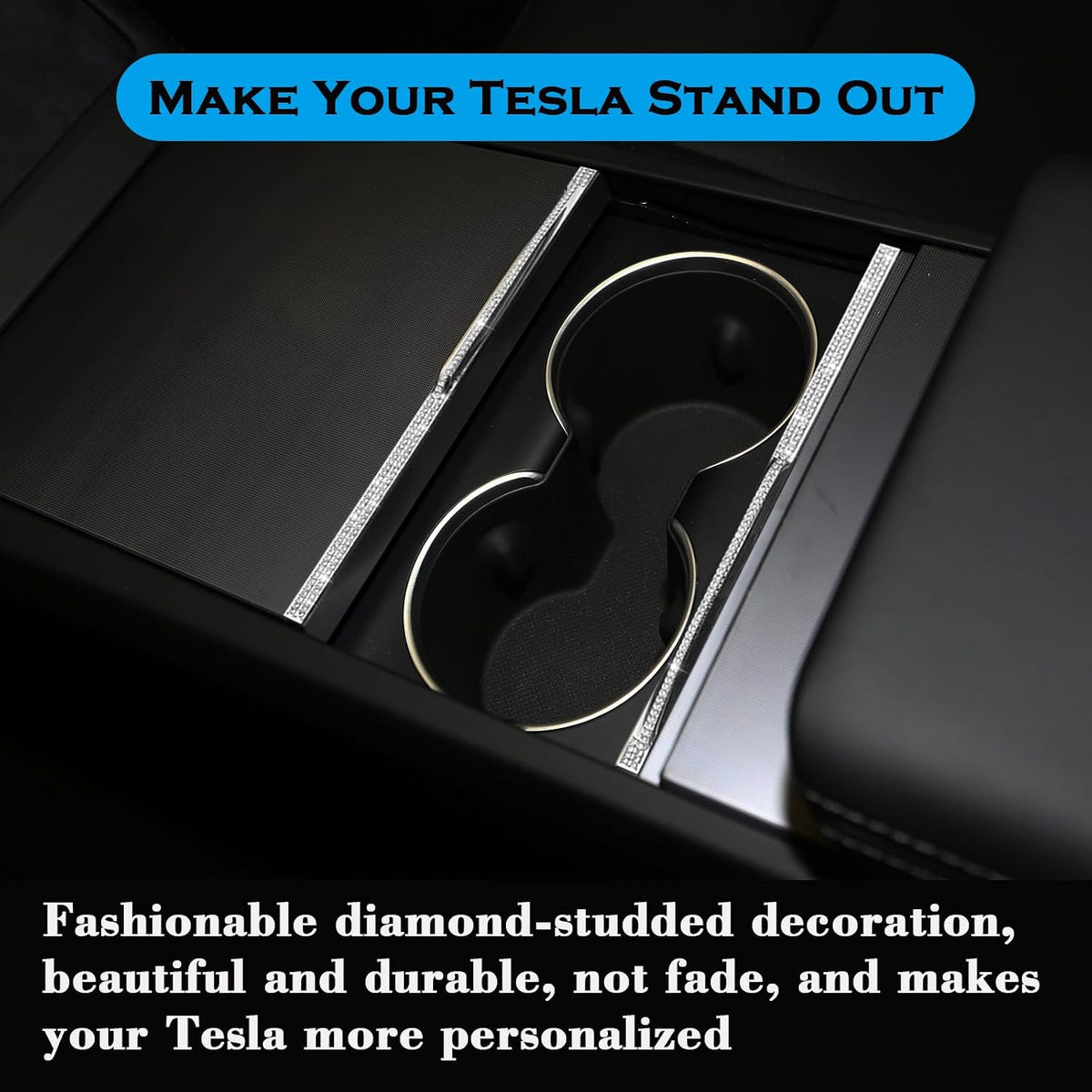 Crystal Bling Cup Holder Decorative Strips for Tesla Model Y Juniper & Model 3 Highland