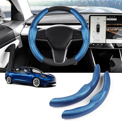 Carbon Fiber Steering Wheel Cover for Tesla Model 3/ Y Blue