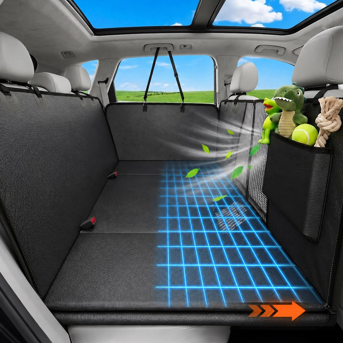 Waterproof Dog Car Seat Cover for Back Seat with Mesh Window Leather-Dark Extra Large Pro
