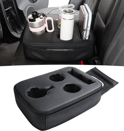 PU Leather Back Seat Cup Holder for Tesla and Evs Side Pockets