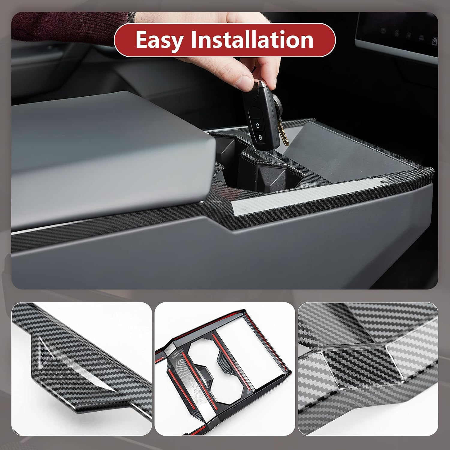 Central Control Frame Cover Trim for Tesla Cybertruck (Gloss Carbon Fiber Style)