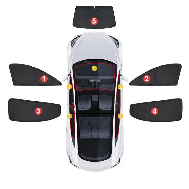 2017-2025 Model 3 Sun Visor for Tesla- Privacy and Thermal Insulated Sunshades Curtains Front & Rear Door Windows & Front Windshield