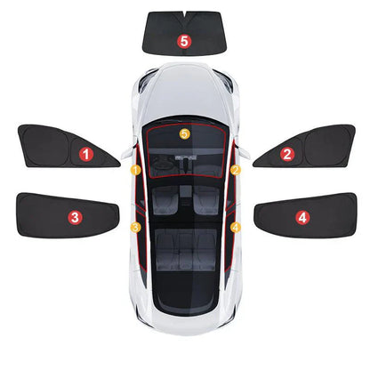 2017-2025 Model 3 Sun Visor for Tesla- Privacy and Thermal Insulated Sunshades Curtains Front & Rear Door Windows & Front Windshield