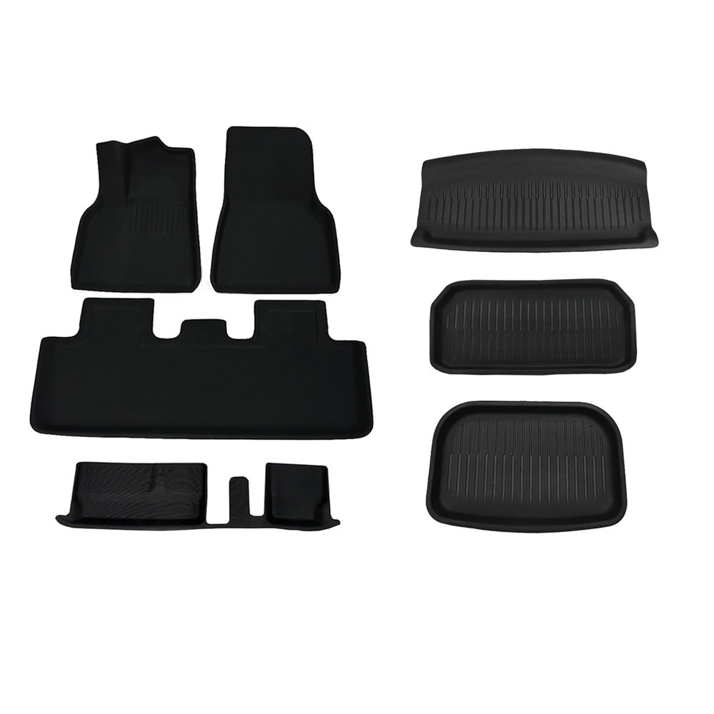 Custom-Fit Floor Mats And Liners 3D Lamination Cutting All-Weather For Tesla Model Y (2020-2024) 7 Seats Full Set (6 or 7 PCS)
