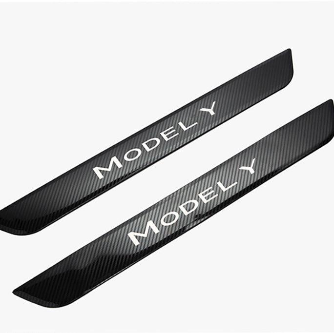 Tesla Model Y Door Sill Covers Vinyl Wrap Protector (2020-2023) Front Only (1 Pair) Carbon Fiber