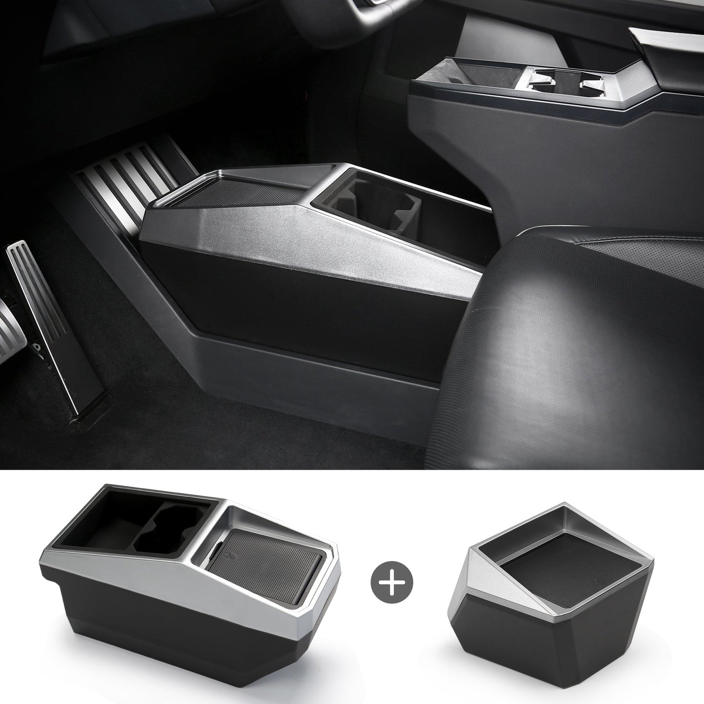 Center Console Floor Organizer for Cybertruck Storage Box + Trash Can