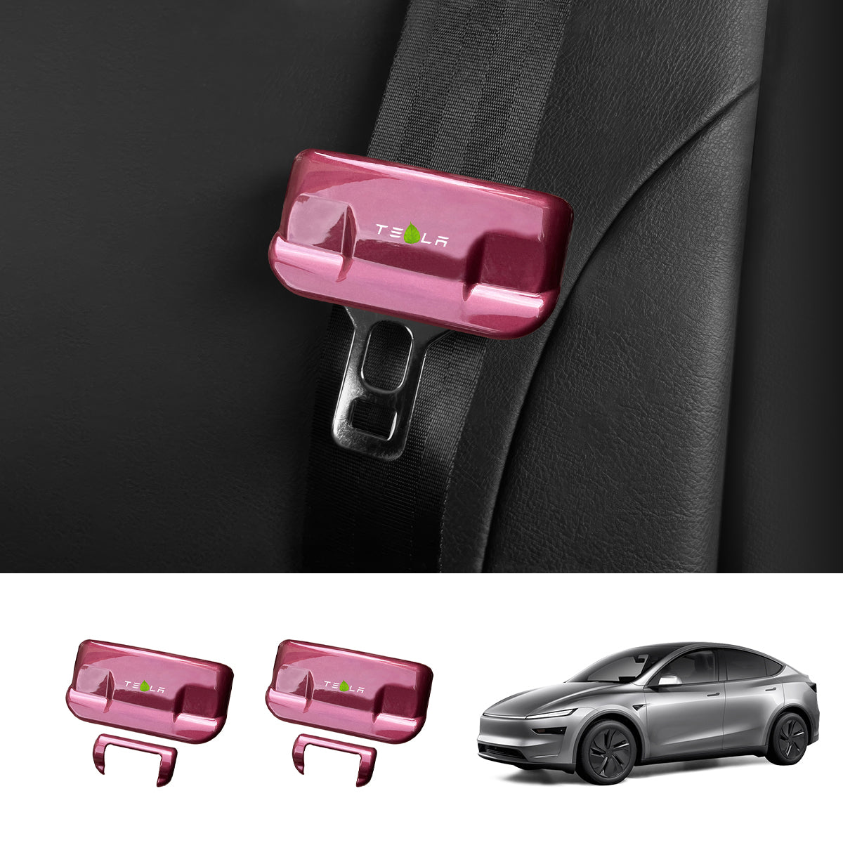 Seat Belt Buckle Cover Set for Tesla Model Y Juniper 2025+ Front Row Set (2 Pairs) Minimalist Style Red