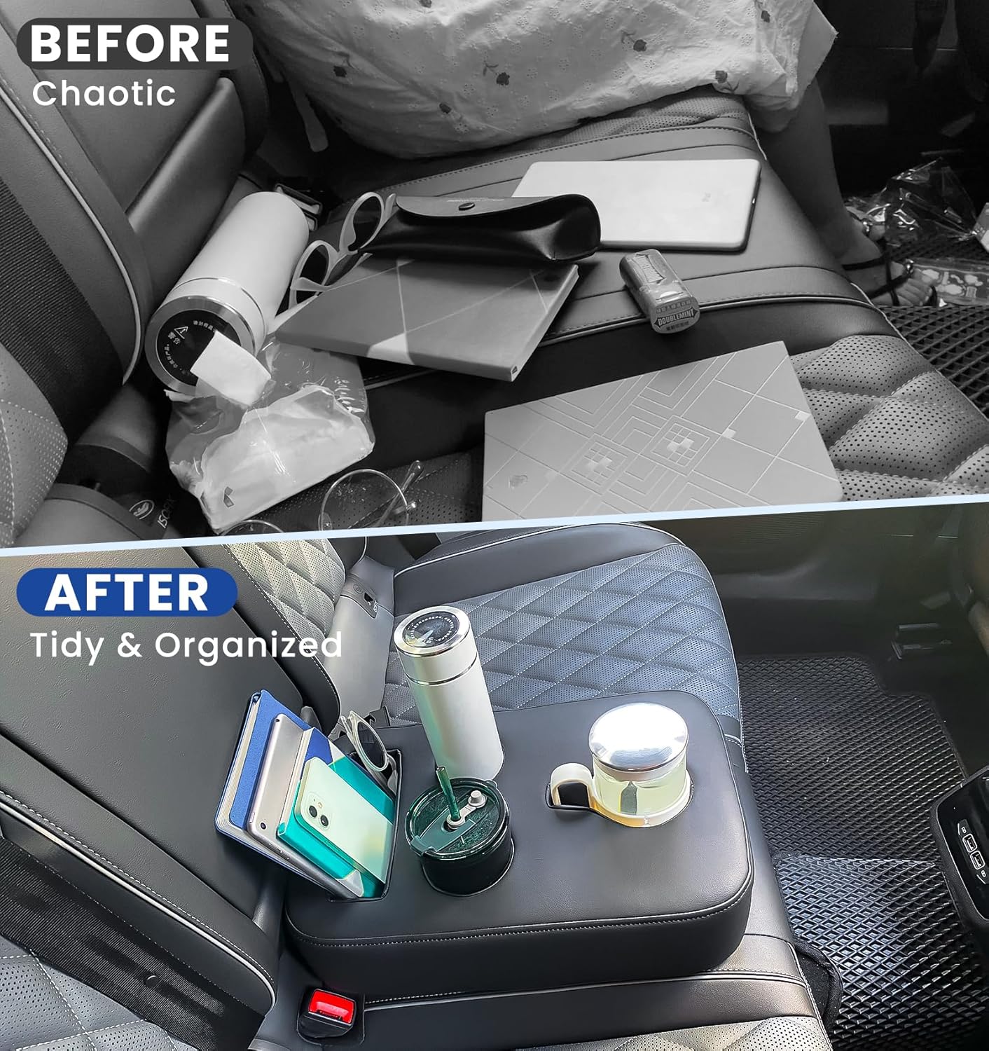 PU Leather Back Seat Cup Holder for Tesla and Evs