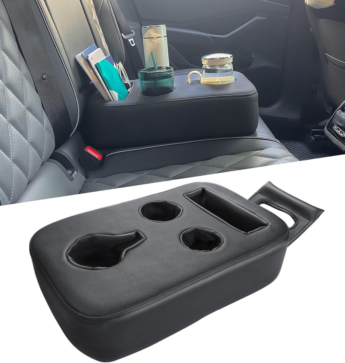 PU Leather Back Seat Cup Holder for Tesla and Evs Standard Version