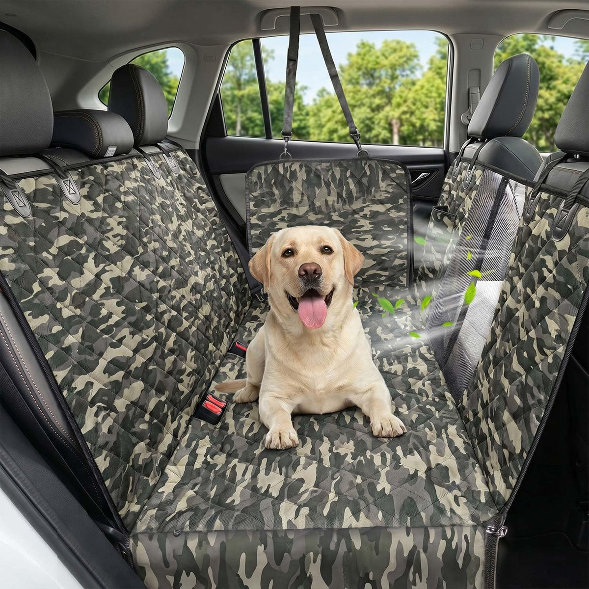Waterproof Dog Car Seat Cover for Back Seat with Mesh Window Camo Standard Regular