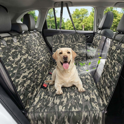 Waterproof Dog Car Seat Cover for Back Seat with Mesh Window Camo Standard Regular