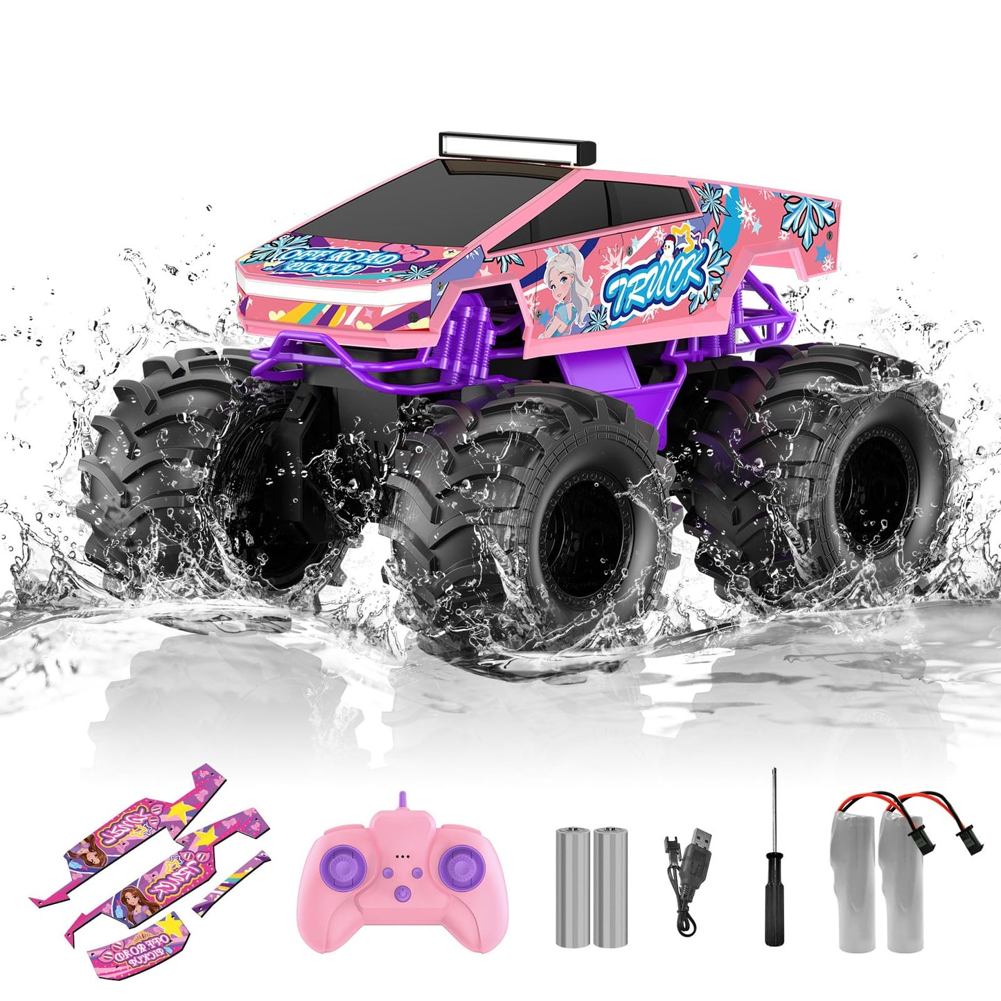 Amphibious Remote Control Car, 1:18 Monster Truck Toys for Boys RC Cars, 2.4 GHz Waterproof RC Trucks, 4WD All Terrain Off-Road Pickup, Kids Christmas Birthday Gifts Present Boys Girls Toys Ages 6+