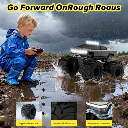 Cokzer Remote Control Car, 1:18 Amphibious RC Cars, 4WD All Terrain Off-Road Pickup, 2.4GHz Waterproof Cyber Truck, 360° Rotatable Monster Truck Toys for Boys Christmas Birthday Gifts Age 6+ (Grey)