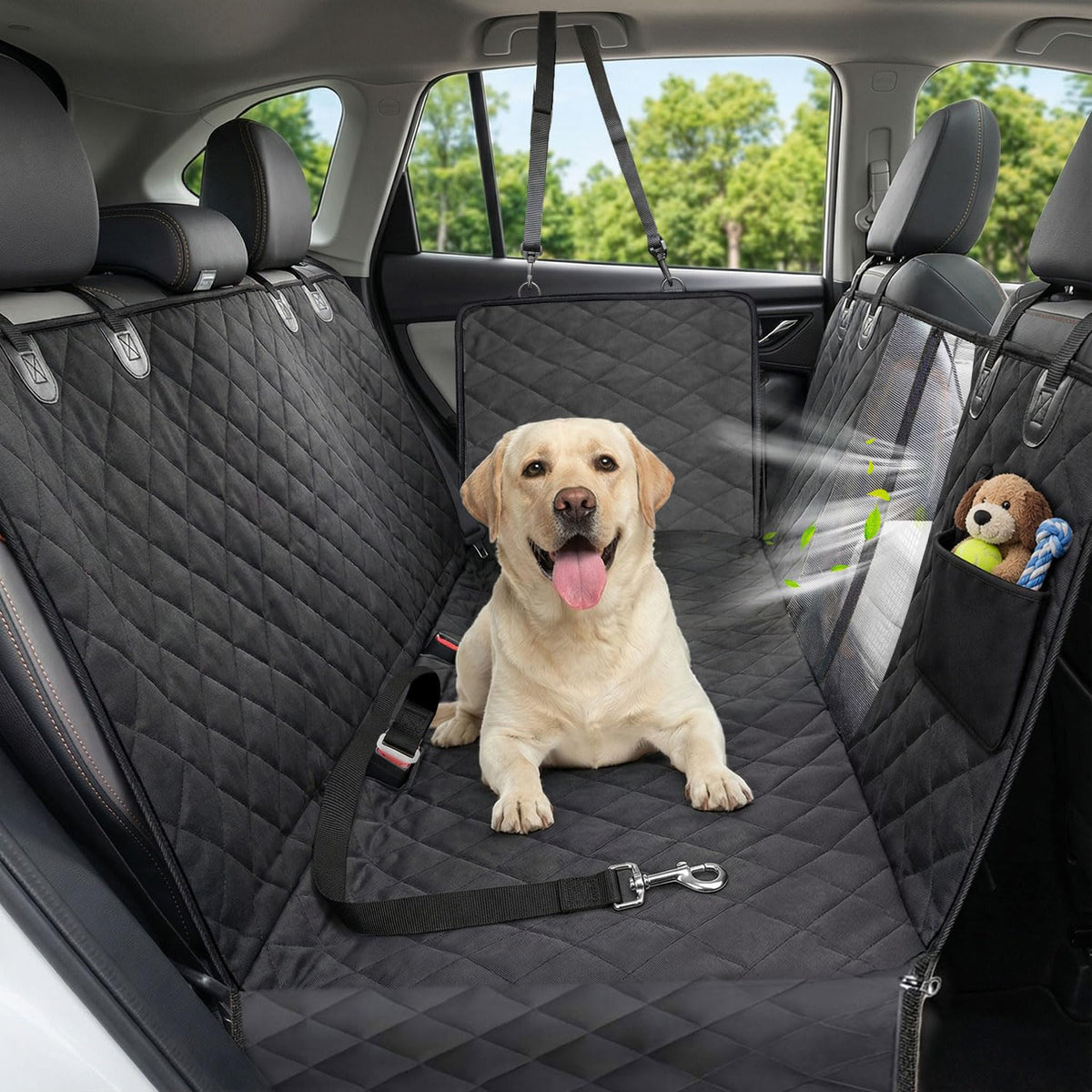 Waterproof Dog Car Seat Cover for Back Seat with Mesh Window Black Standard Regular