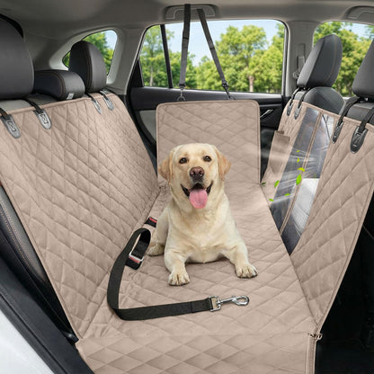 Waterproof Dog Car Seat Cover for Back Seat with Mesh Window Khaki