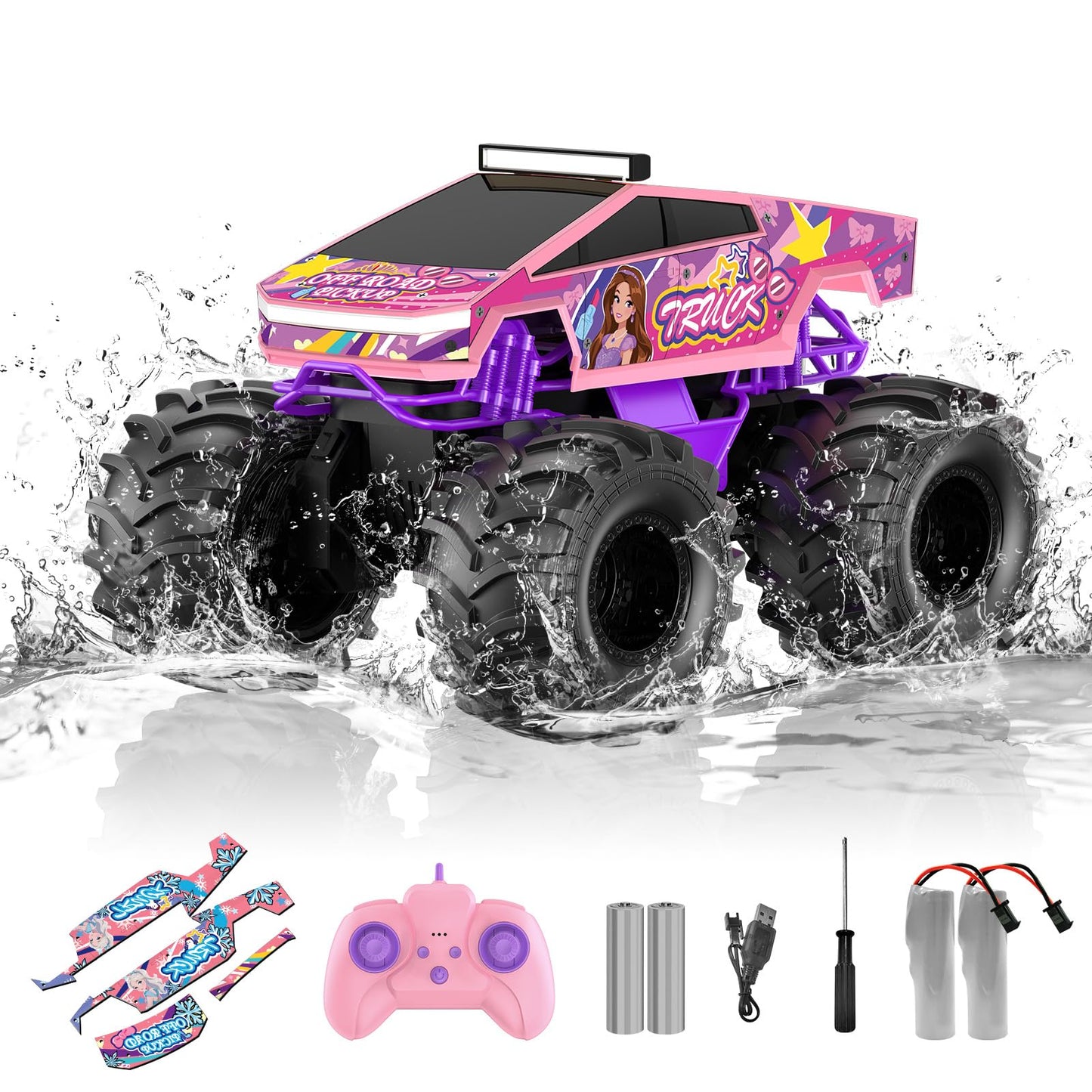 Amphibious Remote Control Car, 1:18 Monster Truck Toys for Boys RC Cars, 2.4 GHz Waterproof RC Trucks, 4WD All Terrain Off-Road Pickup, Kids Christmas Birthday Gifts Present Boys Girls Toys Ages 6+