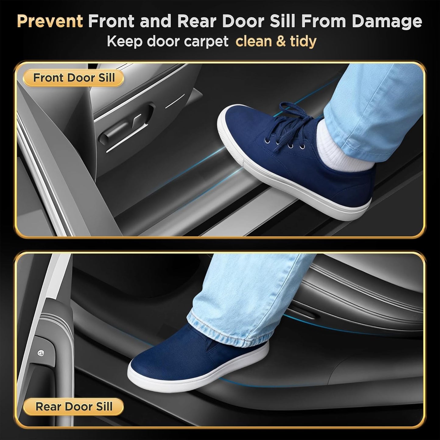 10pcs Carbon Fiber Style ABS Door Sill Protector Guard For Tesla Model Y Juniper