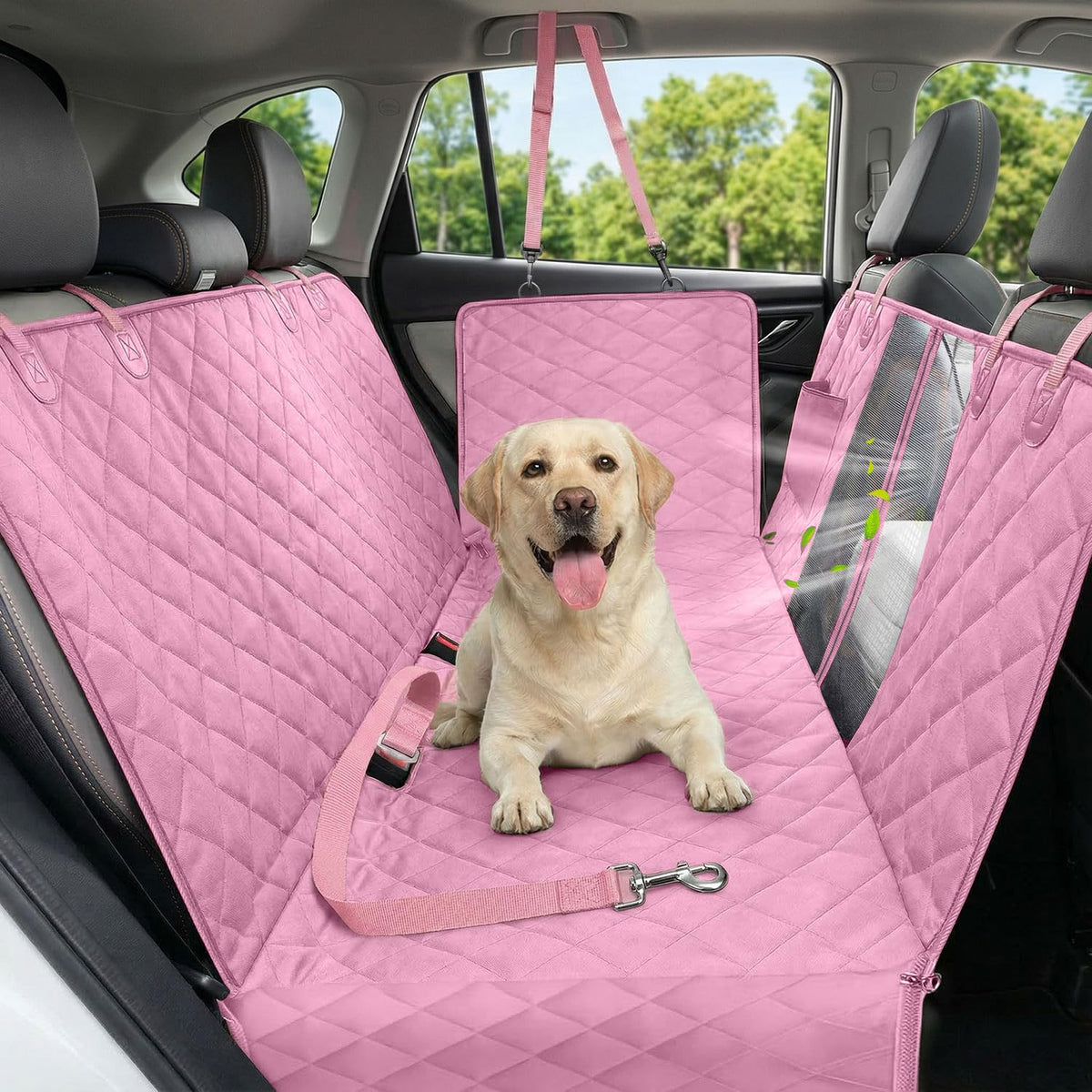 Waterproof Dog Car Seat Cover for Back Seat with Mesh Window Pink Standard Regular