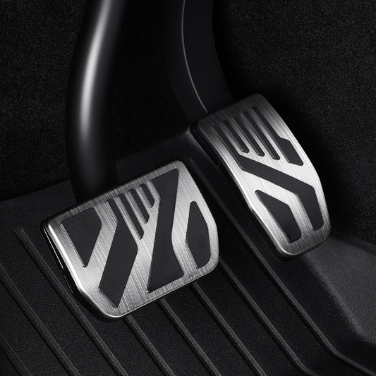 Tesla Model 3/Y Stainless Steel Self-Snap Lock Pedal Covers (2PCS) – Geometric & Dots Geometric