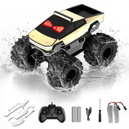 Amphibious Remote Control Car, 1:18 Monster Truck Toys for Boys RC Cars, 2.4 GHz Waterproof RC Trucks, 4WD All Terrain Off-Road Pickup, Kids Christmas Birthday Gifts Present Boys Girls Toys Ages 6+