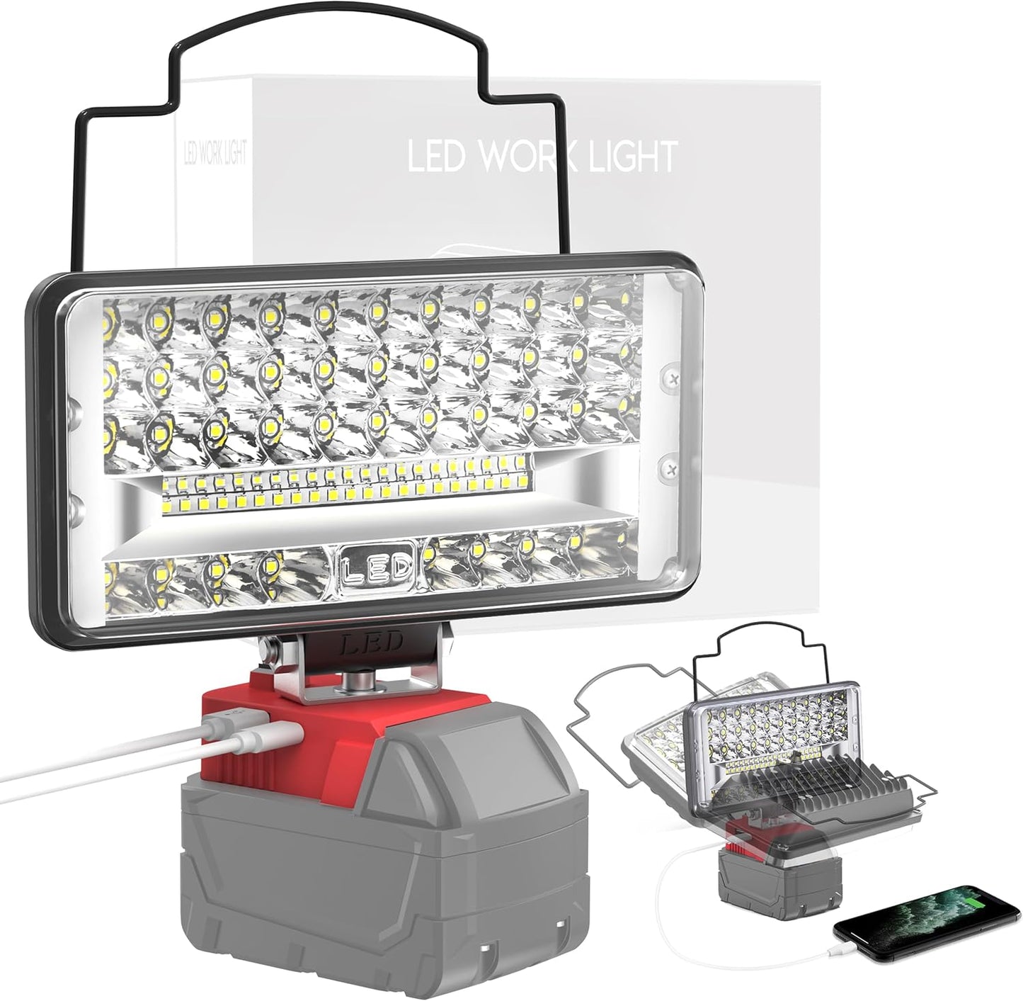 Usb & Type-C Charging Led Automotive Work Light For Emergency 1PC 145W Light Compatible with Milwaukee 18V