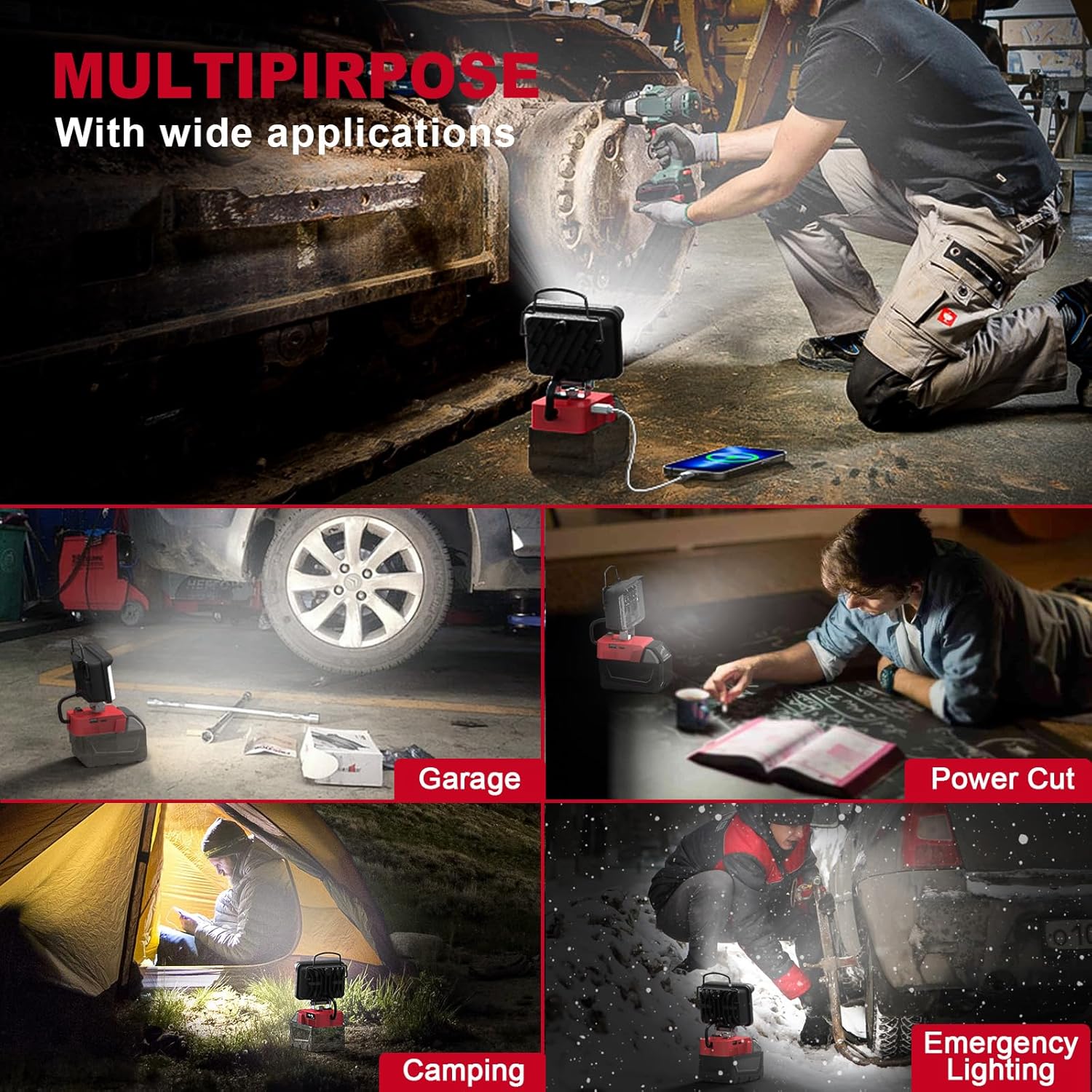 Usb & Type-C Charging Led Automotive Work Light For Emergency