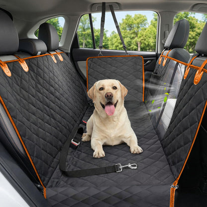 Waterproof Dog Car Seat Cover for Back Seat with Mesh Window Orange&Black Standard Regular
