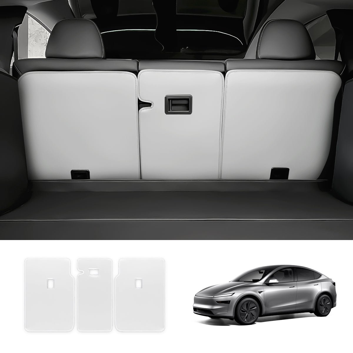 Nappa Leather Rear Seat Back Protector for Tesla Model Y Juniper 2025+ White