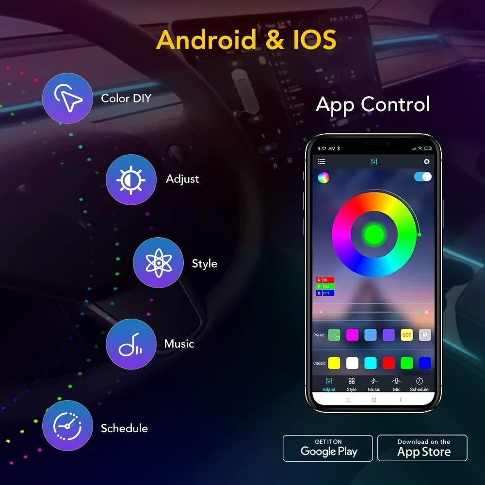 Center Console Light Strip with App Controller for Tesla Model 3/Y