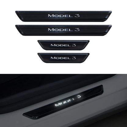 Illuminated Door Sill Protector for Tesla Black 2017-2023 Model 3 (4Pcs)