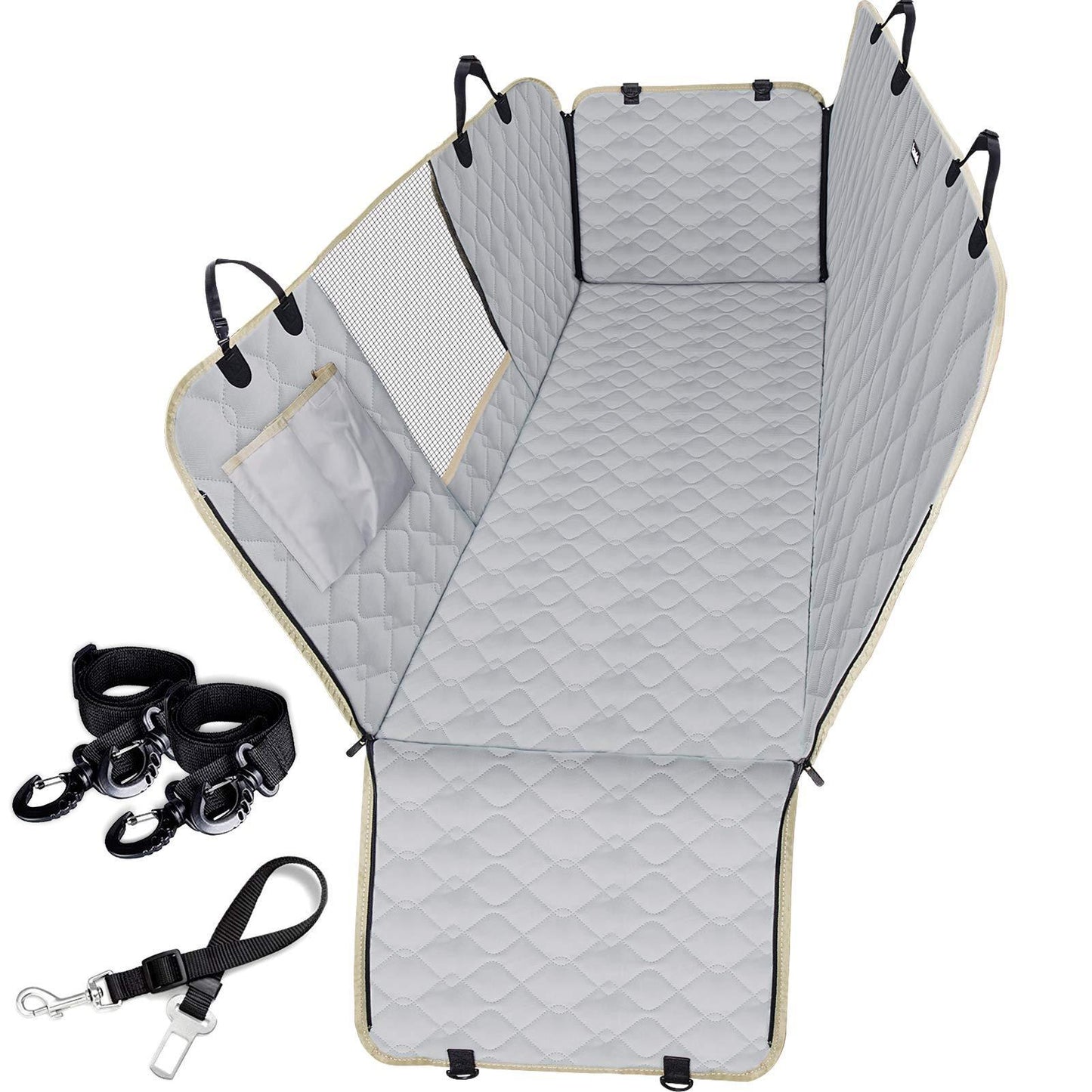 Dog Seat Cover For Pets 100% Waterproof For Tesla Model S3XY - Visible Mesh Window Grey-White