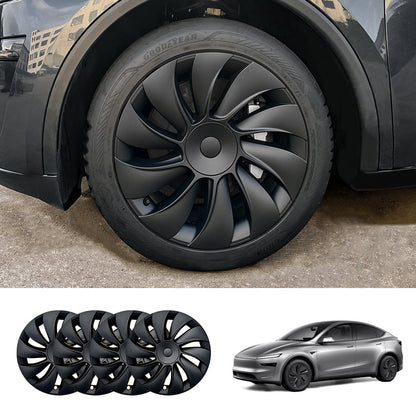 19'' Crossflow Hubcaps Wheel Covers – Spiral Spoke Style for Tesla Model Y Juniper 2025+ (Set of 4) Classic Cap Matte Black