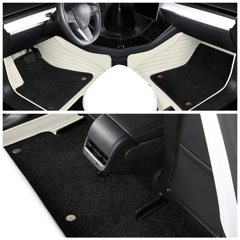 Double Layer With Blanket Floor Mat for Tesla Model Y 5 Seats Accessories (2020-2024) White & Black