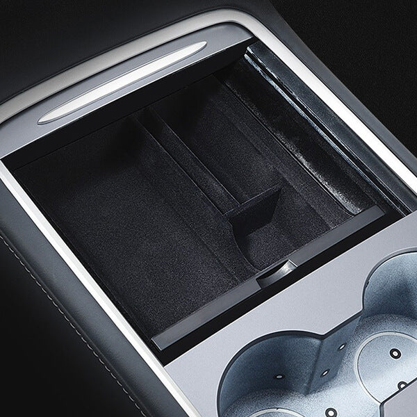 Model 3/Y Center Console Organizer, Sliding Tray, Hidden Cubby Drawer Storage Box, Fully Flocked (2021-2023, Gen. 2) Front Central Control Organizer