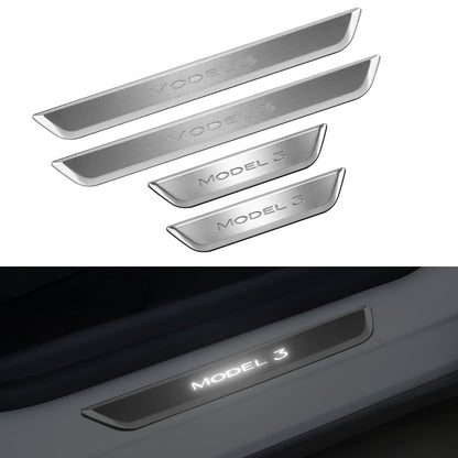 Illuminated Door Sill Protector for Tesla Silver 2017-2023 Model 3 (4Pcs)